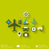 Abstrakter Reisehintergrund mit flachen Netzikonen stock abbildung Abstrakter Reisehintergrund mit flachen Netzikonen stock abbildung