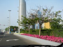 Abu Dhabi city skyline - beautiful view from the corniche stock image Abu Dhabi city skyline - beautiful view from the corniche stock image