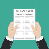 Accountant with report and a calculator checks money balance. Financial reports statement and documents. Accounting, bookkeeping, vector illustration Accountant with report and a calculator checks money balance. Financial reports statement and documents. Accounting, bookkeeping, vector illustration