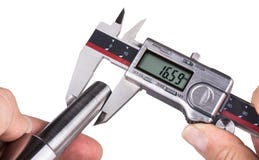 Accuracy measurement of stainless steel part by digital calipers stock image Accuracy measurement of stainless steel part by digital calipers stock image