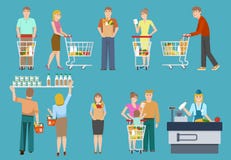 Acheteurs dans l'ensemble de supermarché illustration de vecteur Acheteurs dans l'ensemble de supermarché illustration de vecteur
