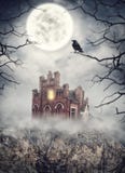 Achtervolgd verlaten huis op de rots De scène van Halloween Stock Foto's Achtervolgd verlaten huis op de rots De scène van Halloween Stock Foto's