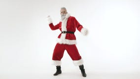 Active Santa Claus dance to fun energetic music, happy New Year, merry Christmas