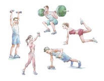 Acuarela del entrenamiento de Sportspeople stock de ilustración Acuarela del entrenamiento de Sportspeople stock de ilustración