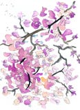 Acuarela del extracto de la ramita de la flor y pintura rosadas de la tinta stock de ilustración Acuarela del extracto de la ramita de la flor y pintura rosadas de la tinta stock de ilustración