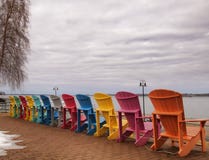 Adirondack Chairs On The Shore Of The Saint Lawrence River Stock Image