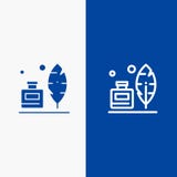 Adobe fjäder, Inkbottle, baner för blå för baner för amerikansk symbol för linje och för skåra fast blått symbol för linje och fö royaltyfri illustrationer Adobe fjäder, Inkbottle, baner för blå för baner för amerikansk symbol för linje och för skåra fast blått symbol för linje och fö royaltyfri illustrationer