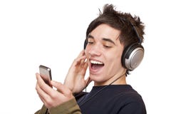 Adolescente masculino com auscultadores que escuta a música fotos de stock Adolescente masculino com auscultadores que escuta a música fotos de stock