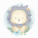 Cute baby lion water color