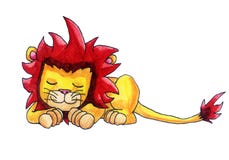 Adorable Sleeping Watercolor Lion stock illustration Adorable Sleeping Watercolor Lion stock illustration