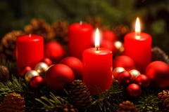 Advent wreath with 2 burning candles