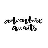 Adventure awaits. Inspiration quote about travel and life. Vector typography isolated on white background Royalty Free Stock Photo Adventure awaits. Inspiration quote about travel and life. Vector typography isolated on white background Royalty Free Stock Photo