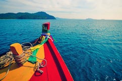 Adventure seascape background of trip journey by tourist boat in Thailand Point of view photography of ship moving Toned Stock Images Adventure seascape background of trip journey by tourist boat in Thailand Point of view photography of ship moving Toned Stock Images