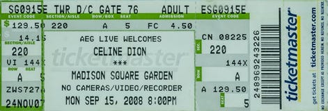 Celine Dion Ticket Madison Square Garden Editorial Photo Image