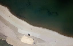 Aerial drone shot of coastline River Ural. City beach of Magnitogorsk, Russia stock image Aerial drone shot of coastline River Ural. City beach of Magnitogorsk, Russia stock image
