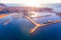 Aerial Landscape Picture In Costa Brava, Harbor Town Palamos Royalty Free Stock Images