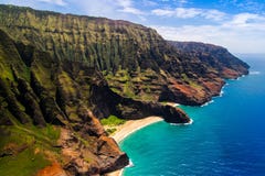 Aerial landscape view of Honopu Arch at Na Pali coastline, Kauai royalty free stock images Aerial landscape view of Honopu Arch at Na Pali coastline, Kauai royalty free stock images
