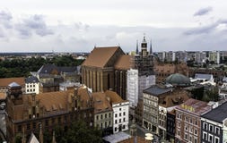 Aerial panorama of Old Town with St. Mary`s Church - Torun, Poland stock images Aerial panorama of Old Town with St. Mary`s Church - Torun, Poland stock images