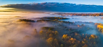 Aerial panoramic view of fog at Autumn, Lithuania royalty free stock photo Aerial panoramic view of fog at Autumn, Lithuania royalty free stock photo