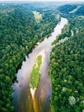Aerial Photo of River Gauja in Latvia, Europe, with Green Forests Around it on Sunny Summer Day, Concept of Travel in Harmony royalty free stock photography Aerial Photo of River Gauja in Latvia, Europe, with Green Forests Around it on Sunny Summer Day, Concept of Travel in Harmony royalty free stock photography
