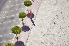 Aerial picture of an empty parking lot by a beach. Royalty Free Stock Photos Aerial picture of an empty parking lot by a beach. Royalty Free Stock Photos