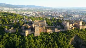 Aerial view. Alhambra Palace on a beautiful sunny evening. Granada, Spain.
