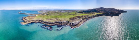 Aerial view of the beautiful coast and cliffs between North Stack Fog station and Holyhead on Anglesey, North wales royalty free stock images Aerial view of the beautiful coast and cliffs between North Stack Fog station and Holyhead on Anglesey, North wales royalty free stock images