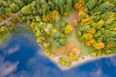 Aerial view of a forest in autumn colors stock photo Aerial view of a forest in autumn colors stock photo