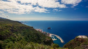 Aerial view on Garachico rock and port stock photos Aerial view on Garachico rock and port stock photos