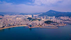Aerial view of Gwangalli beach in Busan city, South Korea. Aeria royalty free stock image Aerial view of Gwangalli beach in Busan city, South Korea. Aeria royalty free stock image