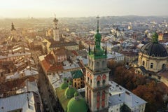 Aerial view of the historical center of Lviv, Ukraine. UNESCO`s stock photos Aerial view of the historical center of Lviv, Ukraine. UNESCO`s stock photos