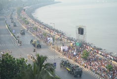 An aerial view of the Indian republic day parade at Marine drive in Mumbai