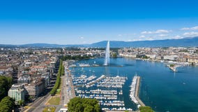 Aerial view of Leman lake Geneva city in Switzerland stock photo Aerial view of Leman lake Geneva city in Switzerland stock photo