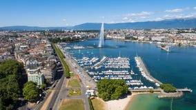 Aerial view of Leman lake Geneva city in Switzerland stock image Aerial view of Leman lake Geneva city in Switzerland stock image