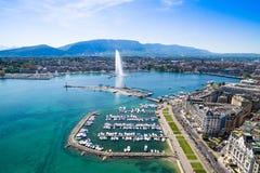 Aerial view of Leman lake - Geneva city in Switzerland royalty free stock image Aerial view of Leman lake - Geneva city in Switzerland royalty free stock image