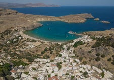Aerial view of Lindos beach royalty free stock image Aerial view of Lindos beach royalty free stock image