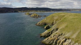 Aerial view of ocean island and coastline in newfoundland
