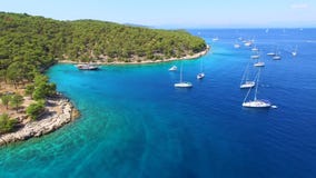 Aerial View Of Boats Moored In Adriatic Sea. Royalty Free Stock Photos Aerial View Of Boats Moored In Adriatic Sea. Royalty Free Stock Photos