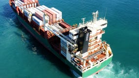 Aerial View Of Container Ship Approaching To The Port Of Alicante, Spain. Royalty Free Stock Images Aerial View Of Container Ship Approaching To The Port Of Alicante, Spain. Royalty Free Stock Images