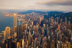 Aerial View Of Hong Kong Downtown, Republic Of China. Financial District And Business Centers In Smart City In Asia. Top View Of Royalty Free Stock Image