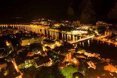 Aerial View of Omis and Cetina River at Night, Dalmatia stock photo Aerial View of Omis and Cetina River at Night, Dalmatia stock photo