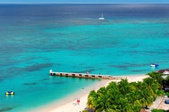 Aerial View On Beautiful Caribbean Beach And Pier In Montego Bay, Jamaica Island. Stock Photo Aerial View On Beautiful Caribbean Beach And Pier In Montego Bay, Jamaica Island. Stock Photo
