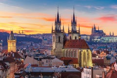 Aerial view over Old Town at sunset, Prague royalty free stock photography Aerial view over Old Town at sunset, Prague royalty free stock photography
