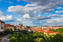 Aerial view of Prague from Prague Castle on a cloudy evening. Prague, Czech Republic stock photos Aerial view of Prague from Prague Castle on a cloudy evening. Prague, Czech Republic stock photos