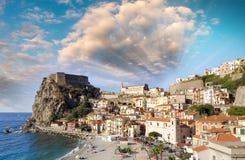 Aerial view of Scilla coastline in Calabria, Italy stock photography Aerial view of Scilla coastline in Calabria, Italy stock photography