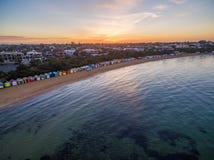 Aerial view of sunrise at Brighton Beach showing the suburb and royalty free stock images Aerial view of sunrise at Brighton Beach showing the suburb and royalty free stock images