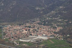 Aerial view of Val di Susa village. Piedmont. Italy.