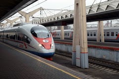 Aeroexpress Train Sapsan at the Leningrad station Moscow. Royalty Free Stock Images Aeroexpress Train Sapsan at the Leningrad station Moscow. Royalty Free Stock Images