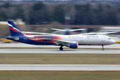 Aeroflot Airbus A321 in Manchester United special livery taking off at Sheremetyevo international airport. stock photos Aeroflot Airbus A321 in Manchester United special livery taking off at Sheremetyevo international airport. stock photos