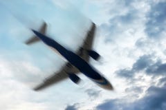Airplane with problems : Concept - Blurred motion. royalty free stock photography Airplane with problems : Concept - Blurred motion. royalty free stock photography